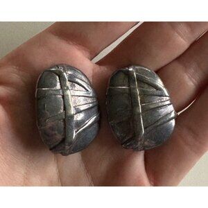 VTG NJD Clip On Earrings Silver Tone Vintage 1"